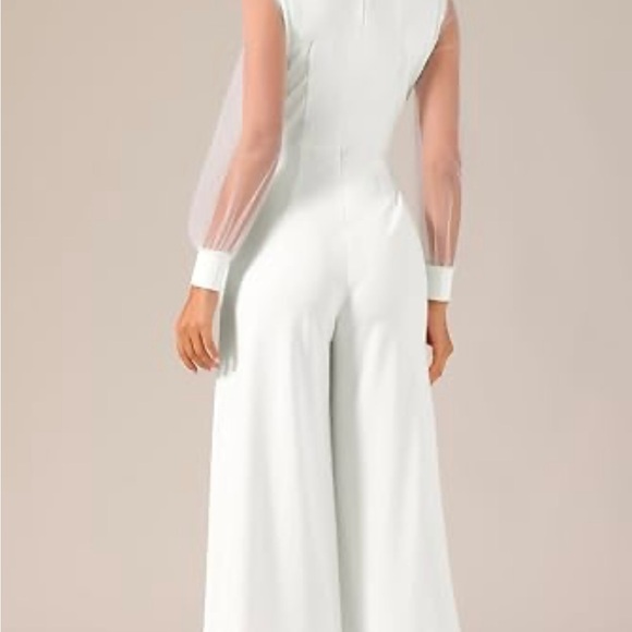 Allegra K Women's Elegant V Neck Mesh Long Sleeve Loose Wide Leg jumpsuit Med - Picture 2 of 13